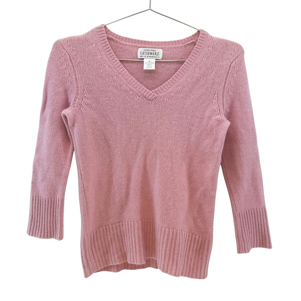 SUTTON STUDIO 100% Cashmere 3/4 Sleeve Sweater • Medium • pink • Chic Preppy